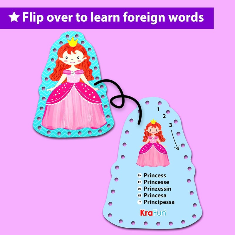 KRAFUN Beginner Unicorn My First Lacing Card Kit for Kids Arts & Crafts, 5 Easy Princess Lacing Projects, Paper Art Craft Cards for Toddlers, Fine Motor Preschool Skills Toys - Image 4